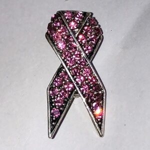 Pink Ribbon CZ Rhinestone Breast Cancer Pin Brooch